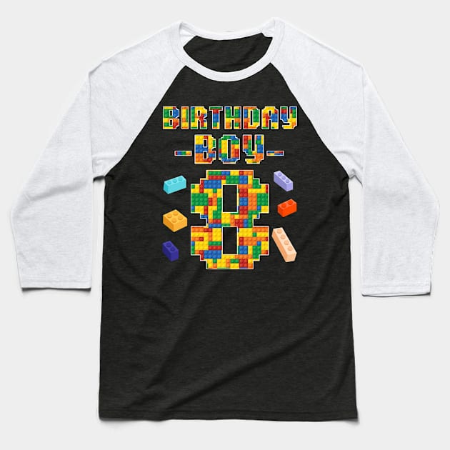 8th Birthday Building Block B-day Boy Gift For Boys Kids Baseball T-Shirt by truong-artist-C